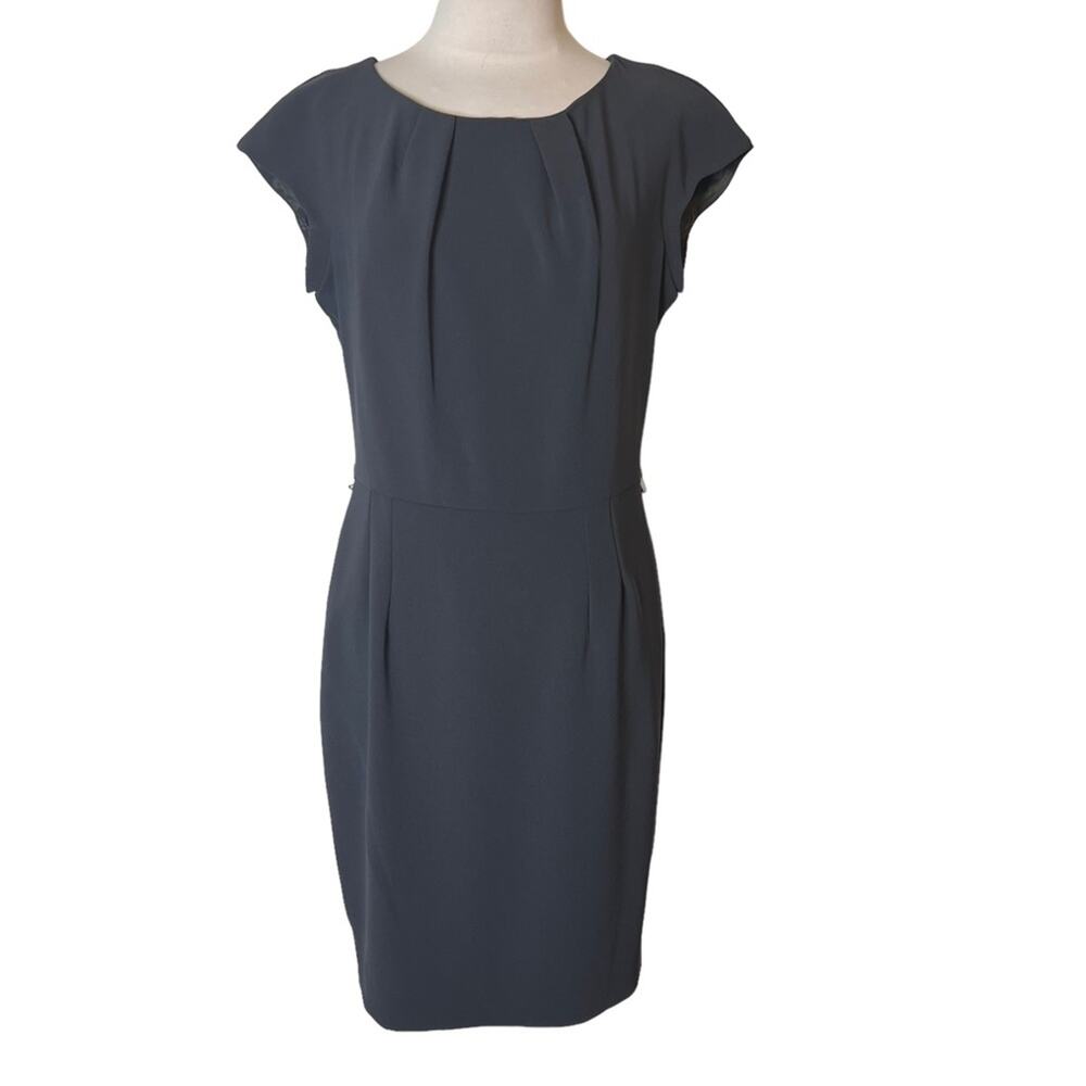 Max Mara Studio Grey Pleated Sheath Dress Cap Sleeve Size 10